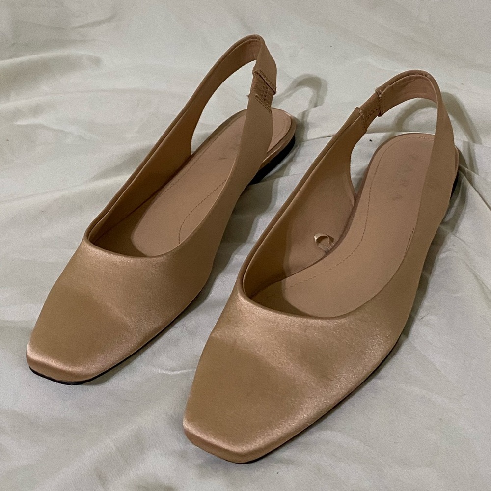 Zara Satin Pink Nude Slingback Ballet Flats